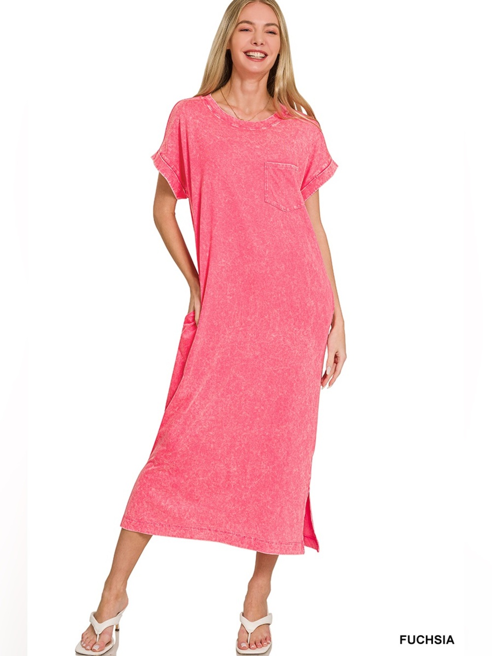 Zenana WASHED EXPOSED SEAM SHORT SLEEVE T-SHIRTS DRESS